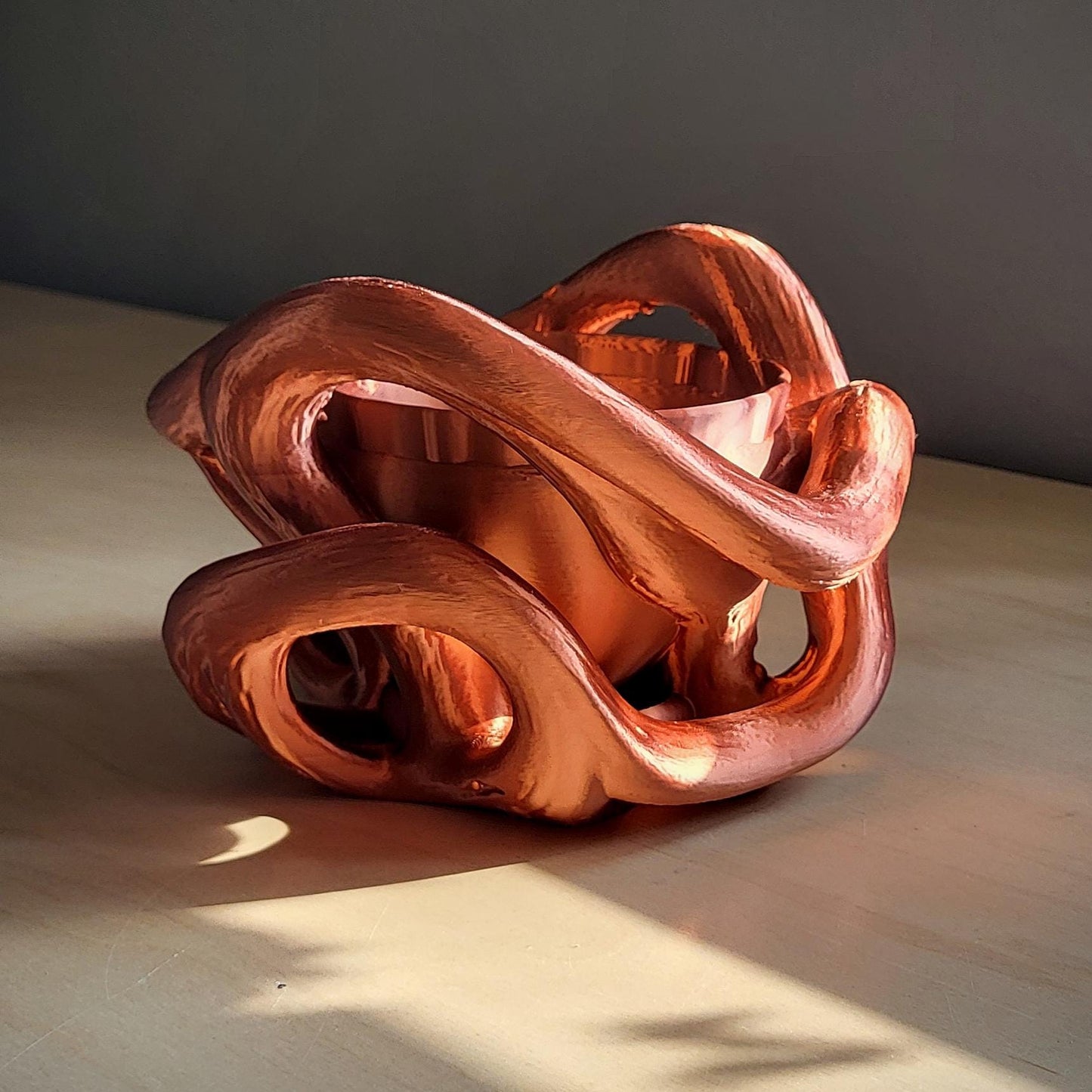 Helix Planter — Sculptural 8″ Planter with Integrated Water Catch, Copper Edition