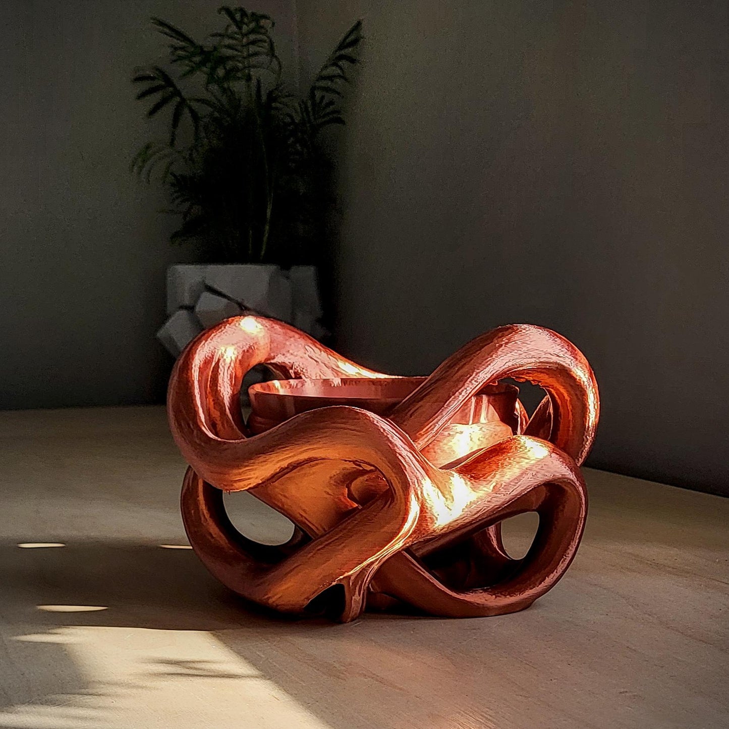 Helix Planter — Sculptural 8″ Planter with Integrated Water Catch, Copper Edition