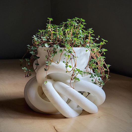 Interlace Planter — Sculptural 8″ Planter with Integrated Water Catch
