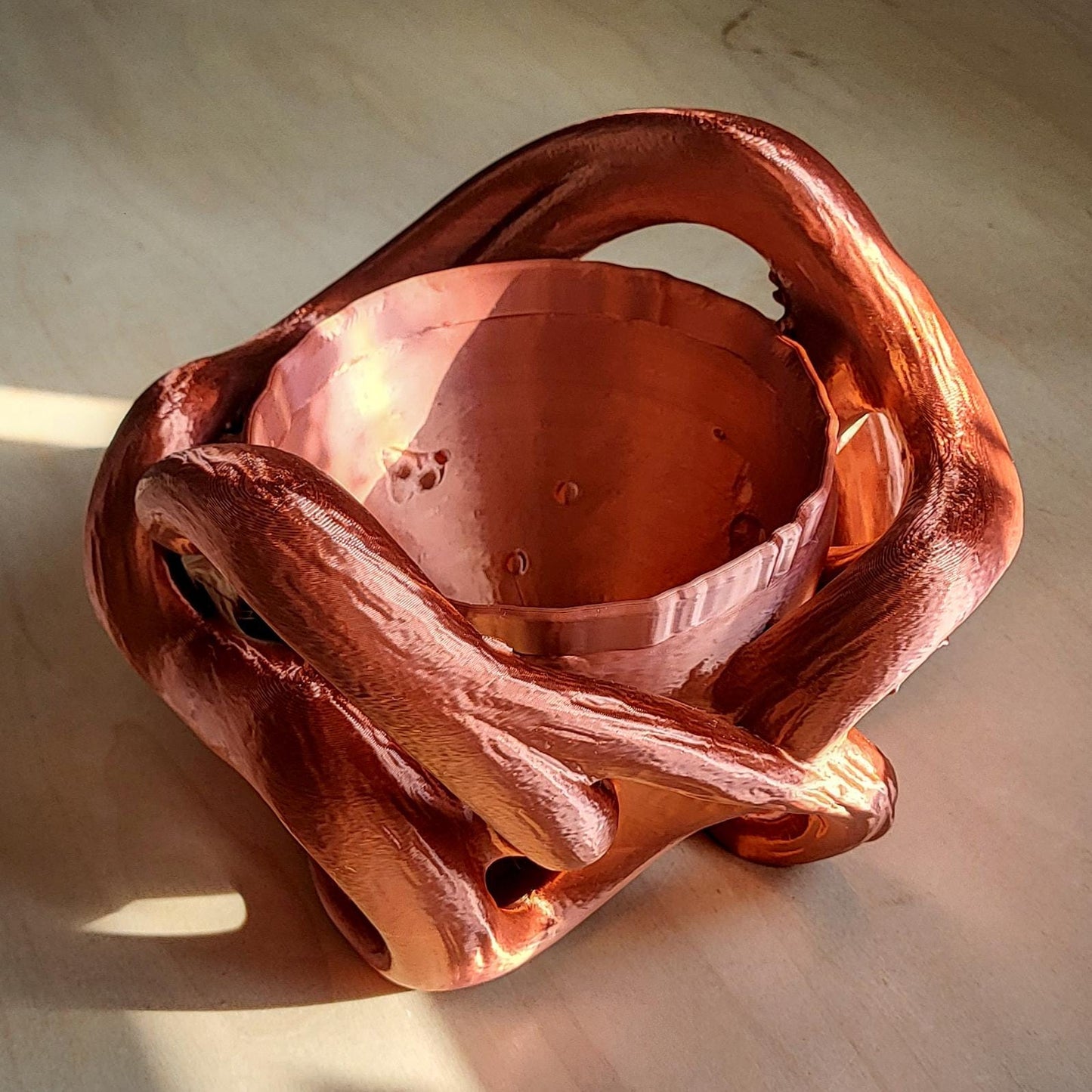 Helix Planter — Sculptural 8″ Planter with Integrated Water Catch, Copper Edition