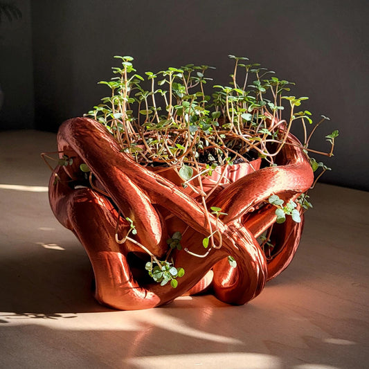 Helix Planter — Sculptural 8″ Planter with Integrated Water Catch, Copper Edition