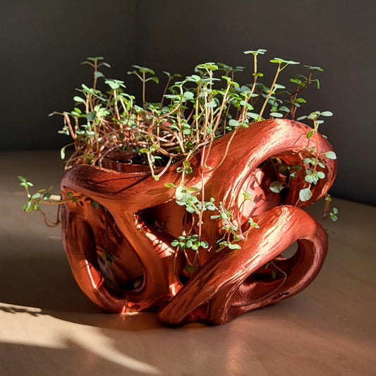 Helix Planter — Sculptural 8″ Planter with Integrated Water Catch, Copper Edition